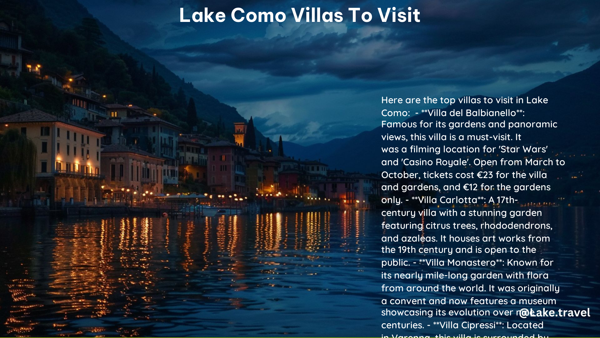 Lake Como Villas to Visit