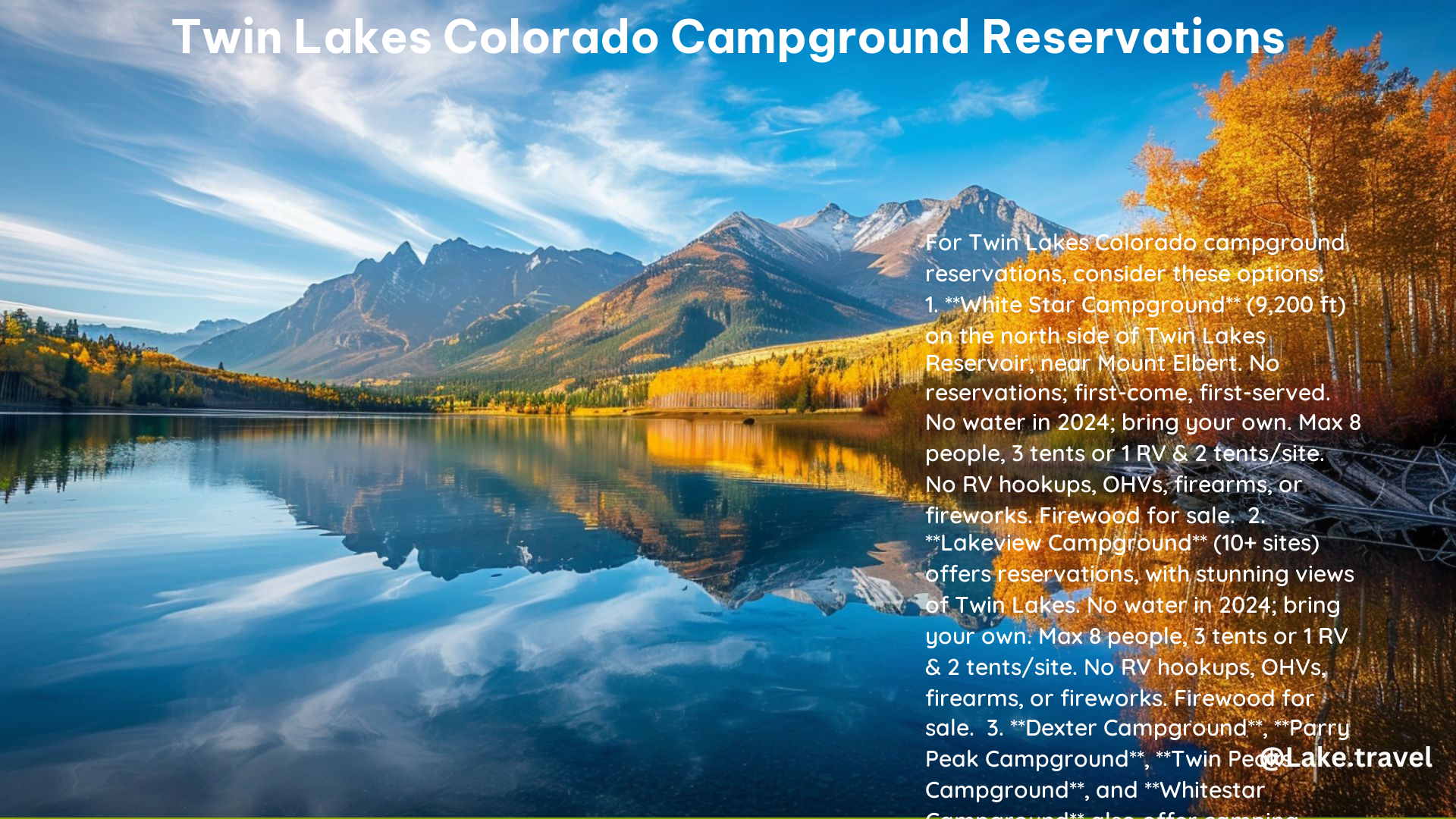 Twin Lakes Colorado Campground Reservations