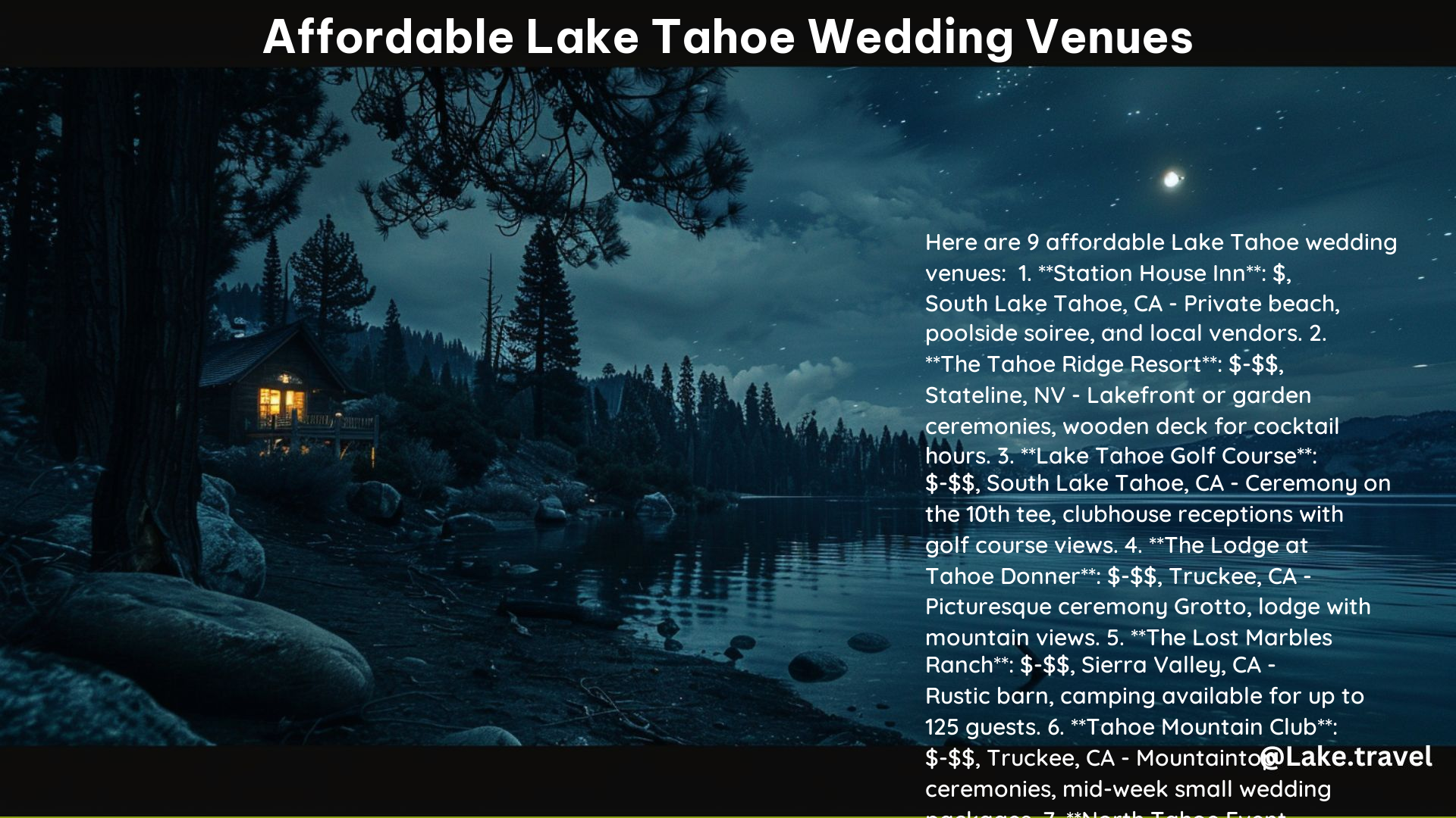 Affordable Lake Tahoe Wedding Venues