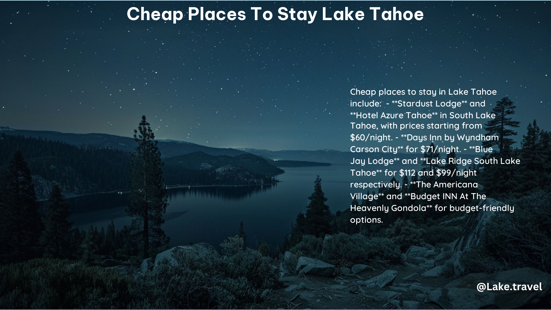 Cheap Places to Stay Lake Tahoe