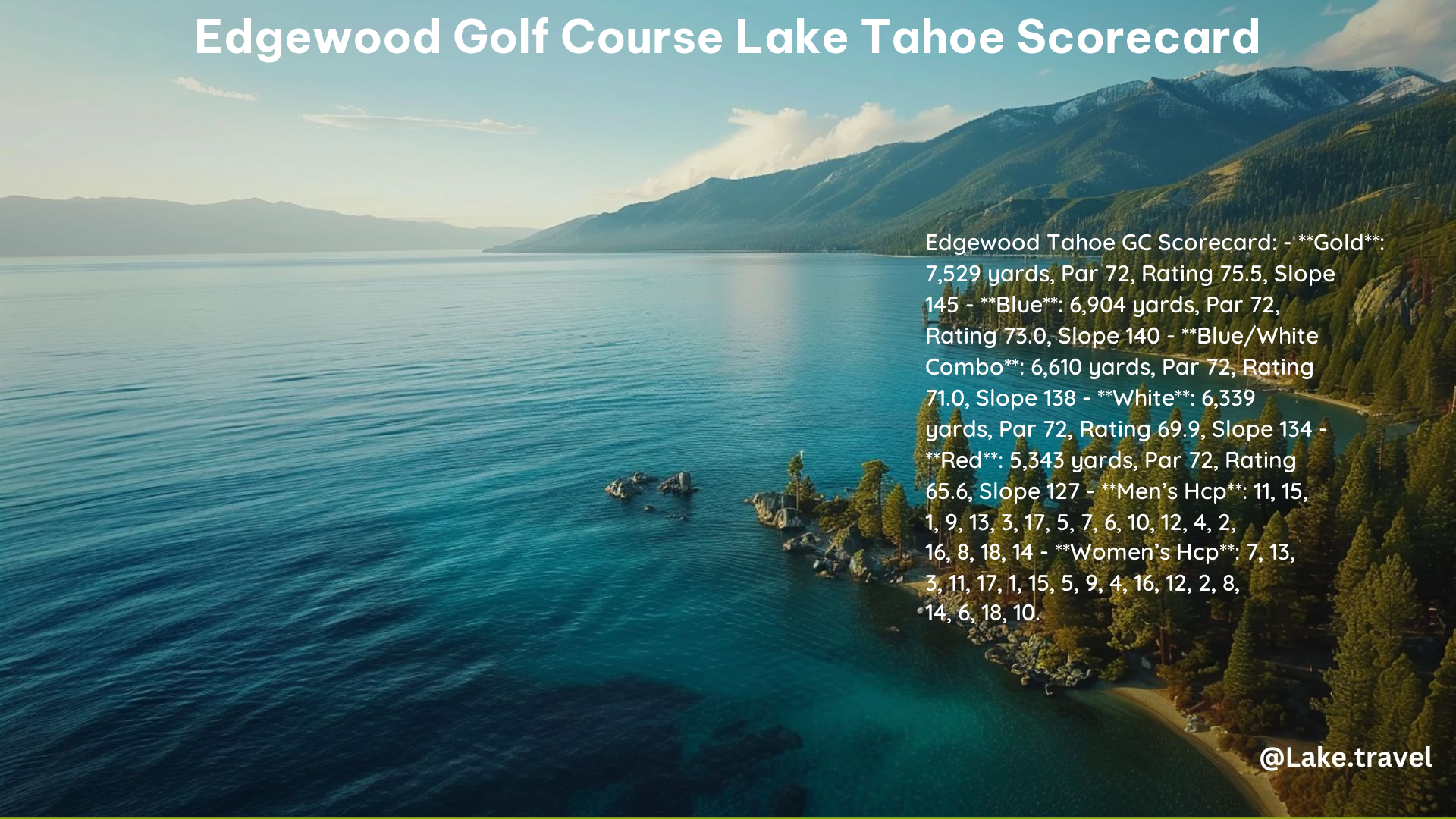 Edgewood Golf Course Lake Tahoe Scorecard