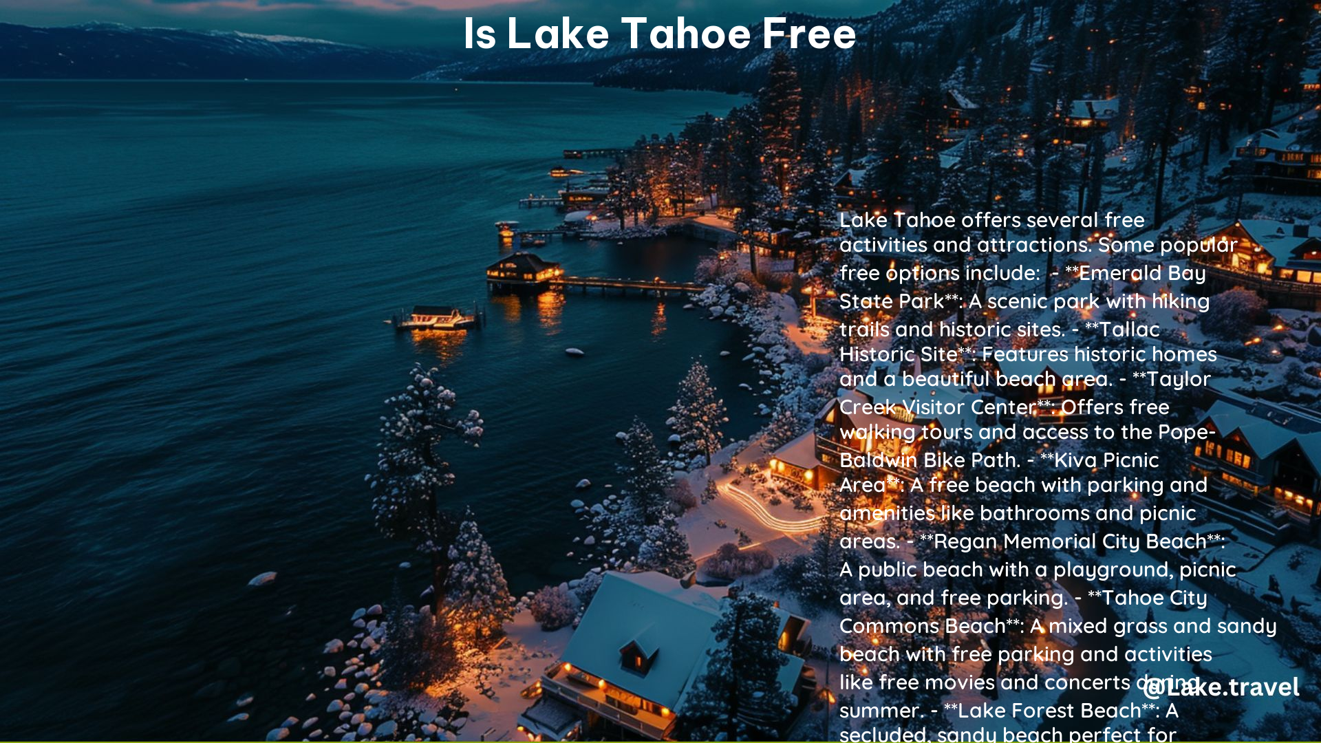 Is Lake Tahoe Free