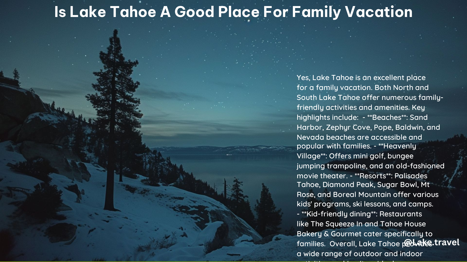 Is Lake Tahoe a Good Place for Family Vacation