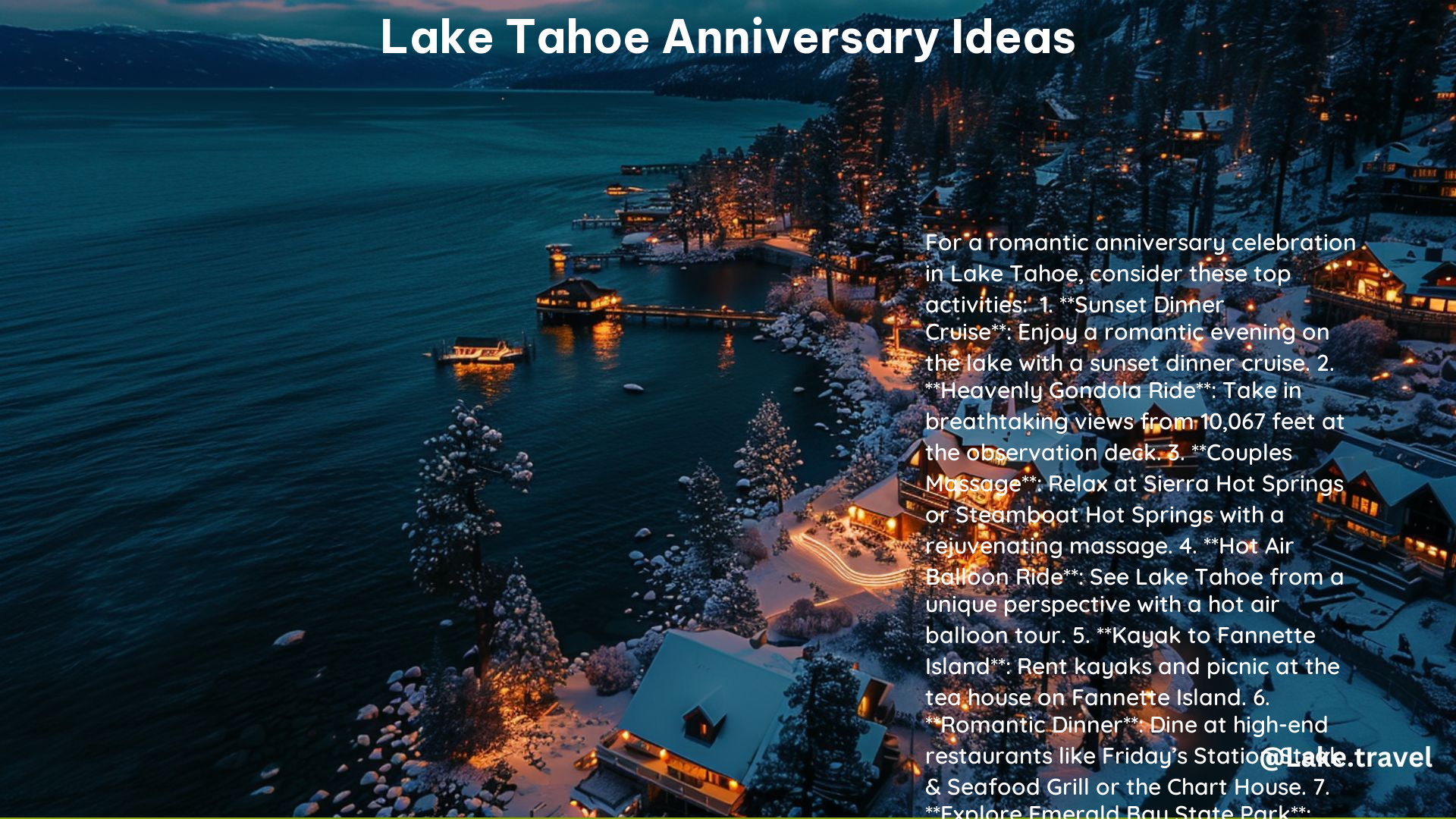 Lake Tahoe Anniversary Ideas