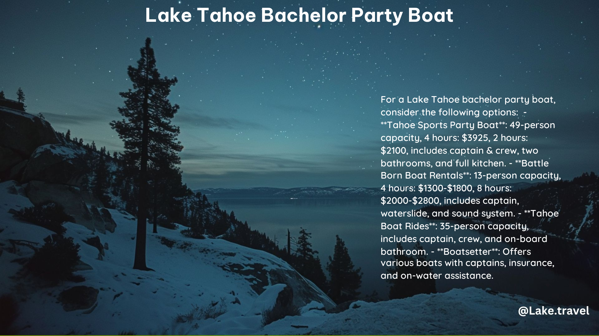 Lake Tahoe Bachelor Party Boat