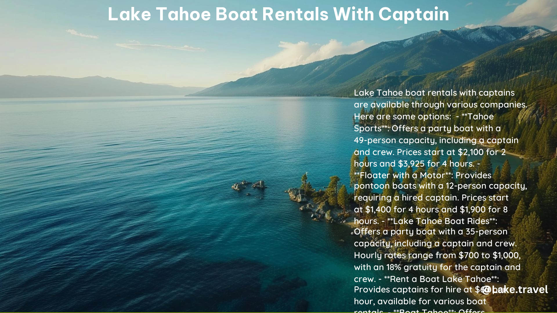 Lake Tahoe Boat Rentals With Captain