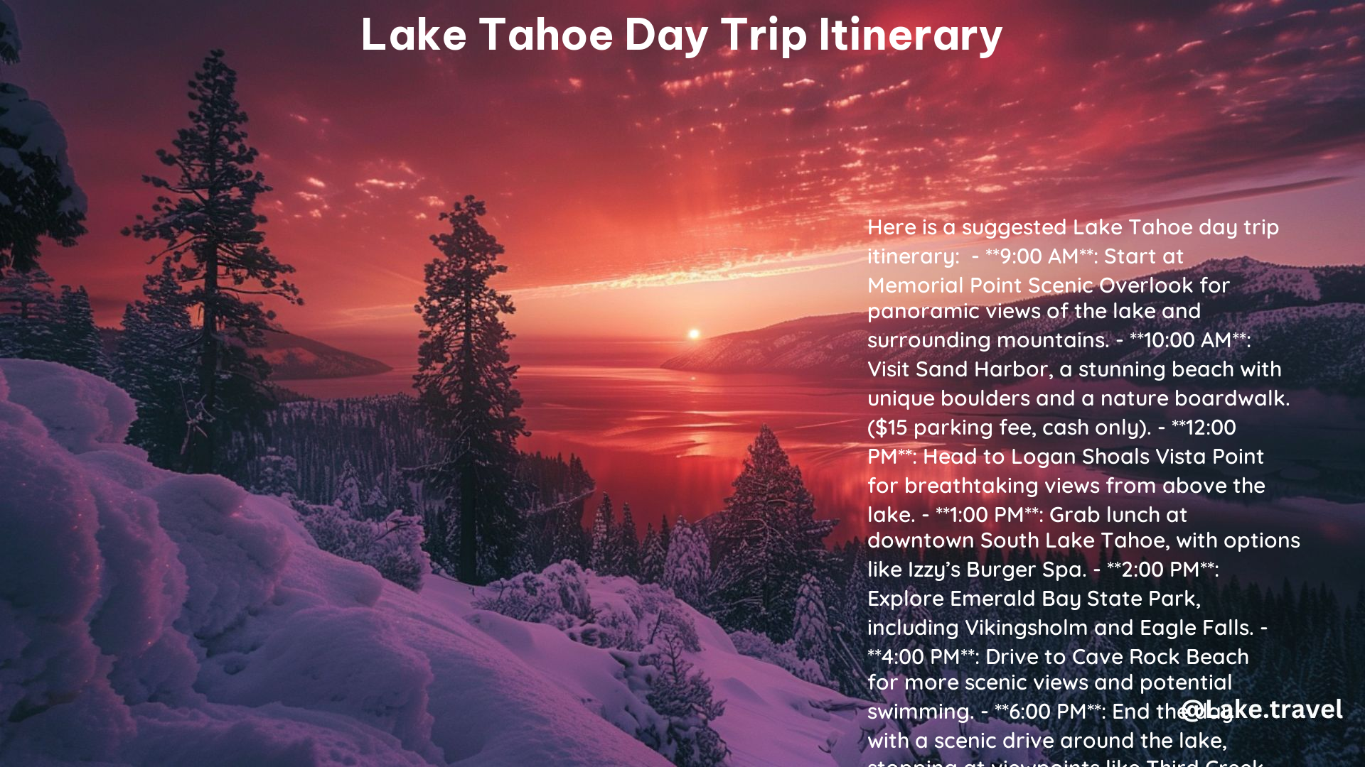 Lake Tahoe Day Trip Itinerary