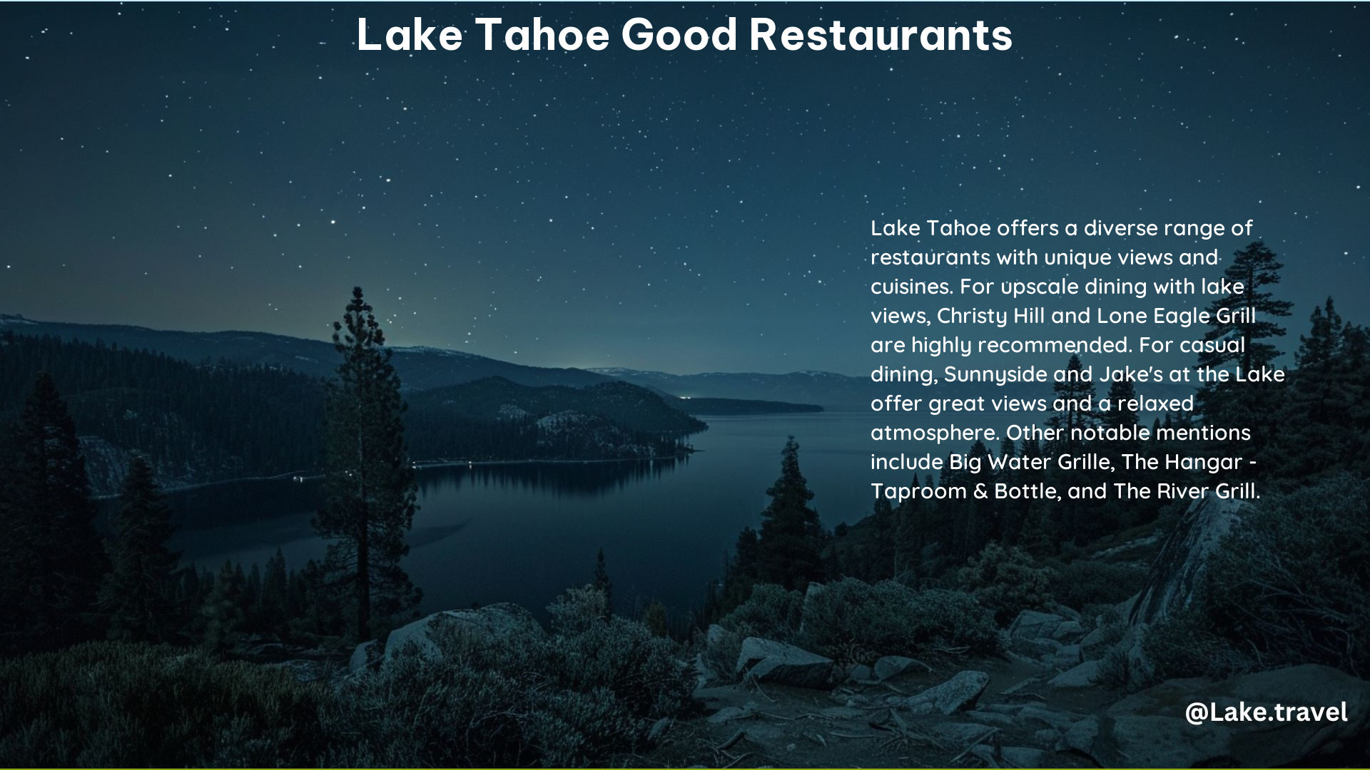 Lake Tahoe Good Restaurants