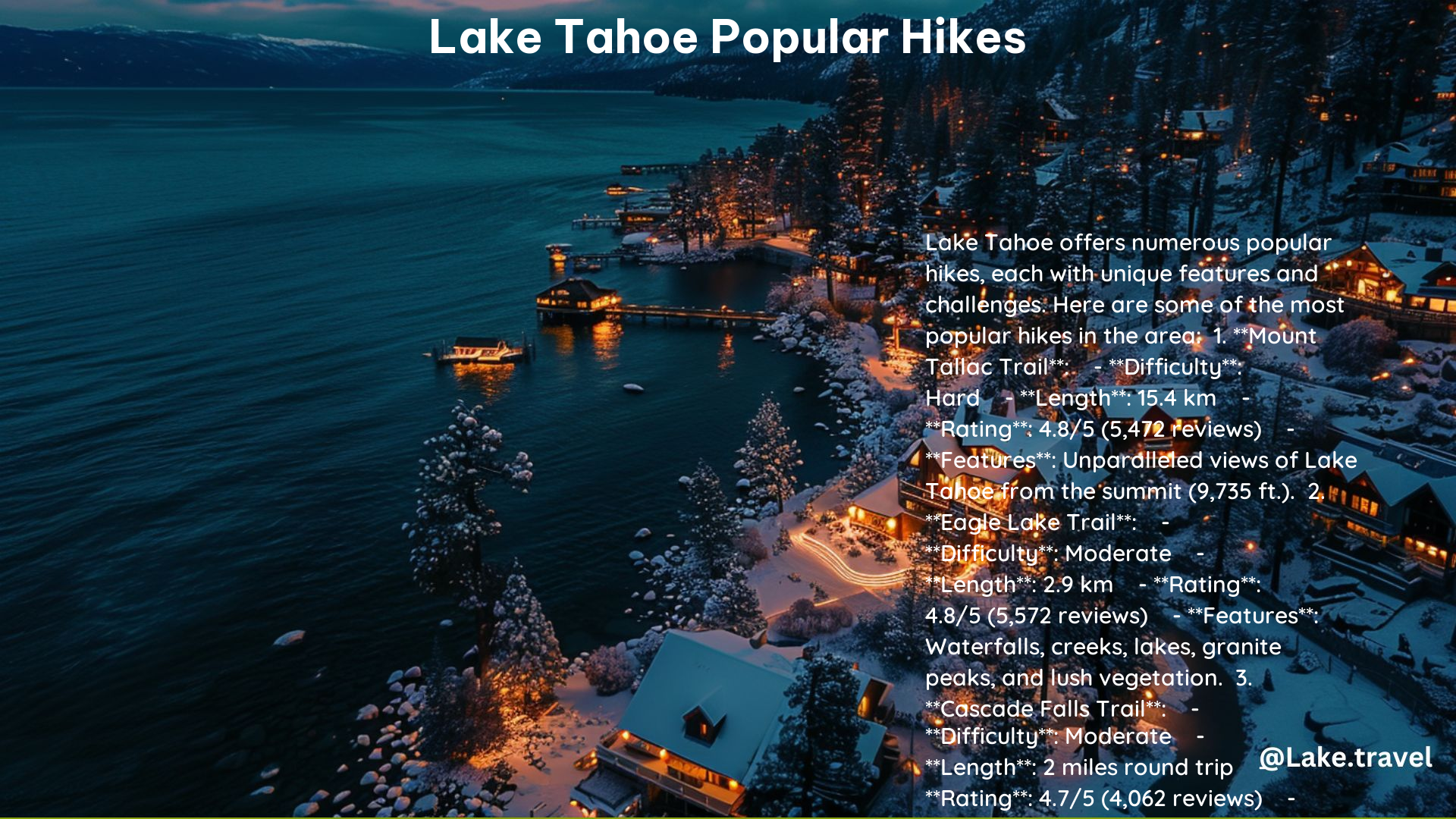 Lake Tahoe Popular Hikes