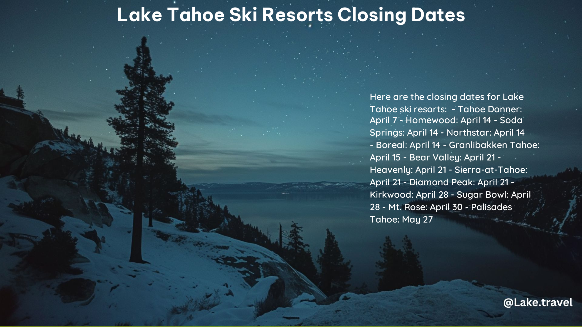 Lake Tahoe Ski Resorts Closing Dates