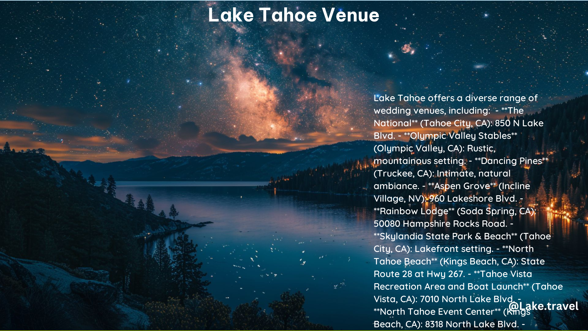 Lake Tahoe Venue