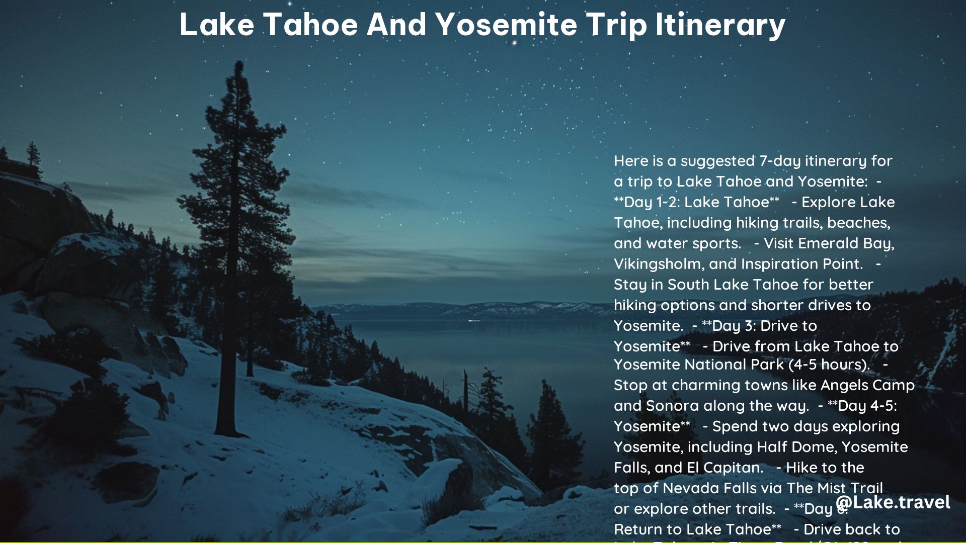 Lake Tahoe and Yosemite Trip Itinerary