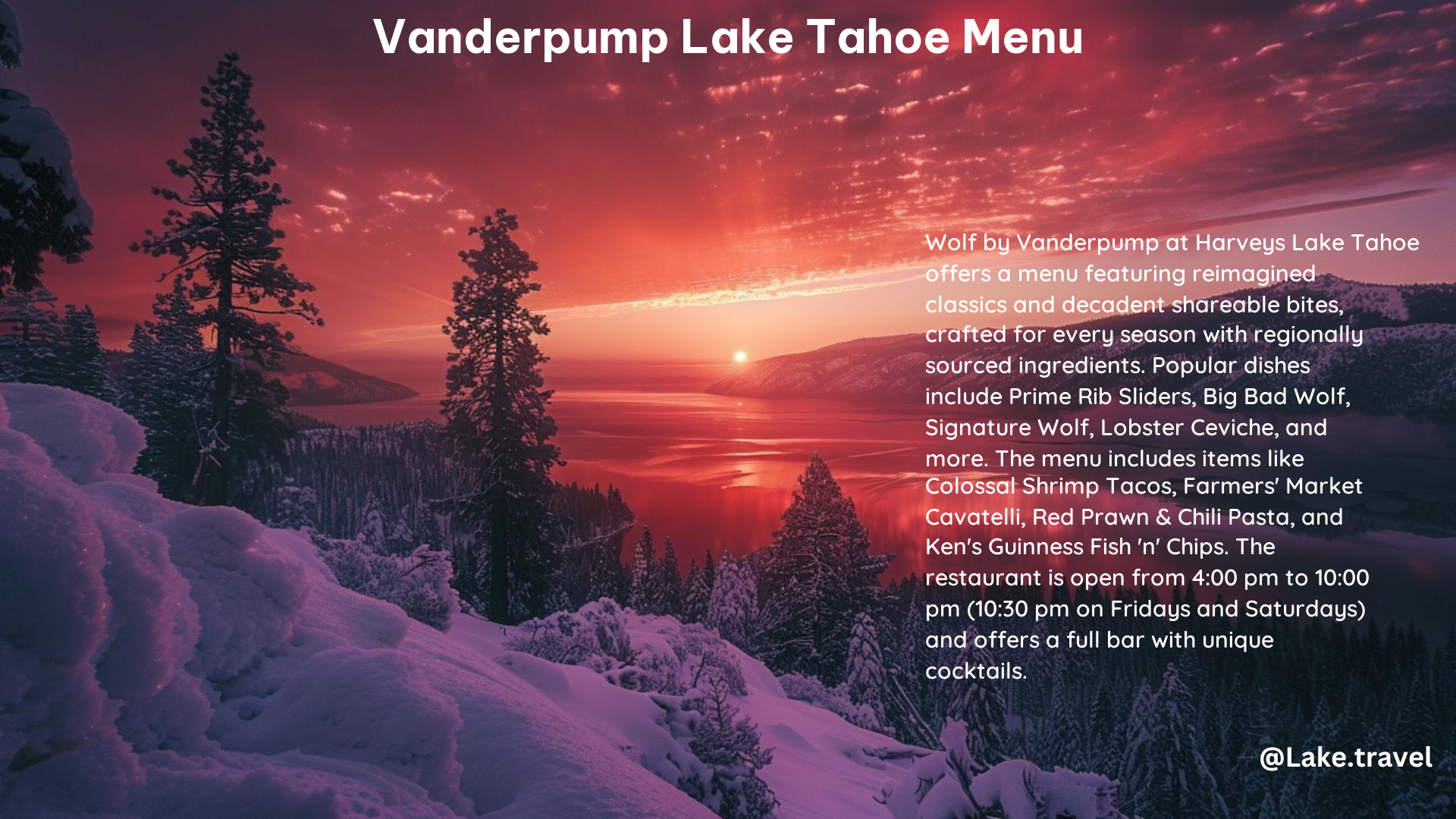 Vanderpump Lake Tahoe Menu