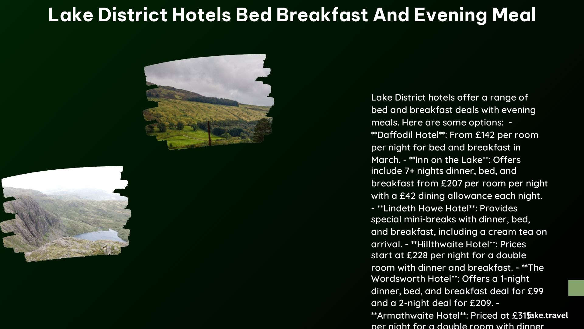 Lake District Hotels Bed Breakfast and Evening Meal lake.travel