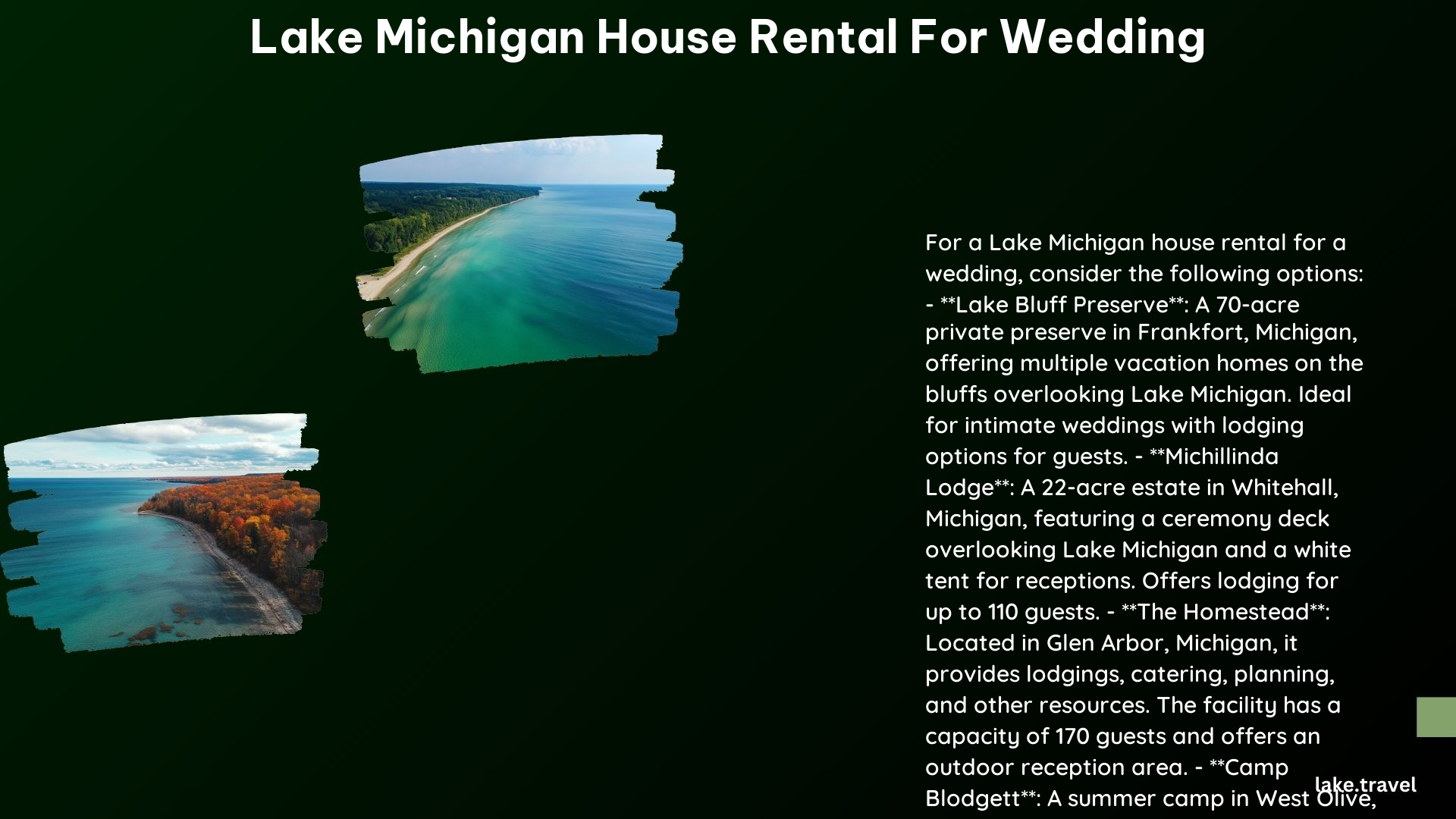 Lake Michigan House Rental for Wedding