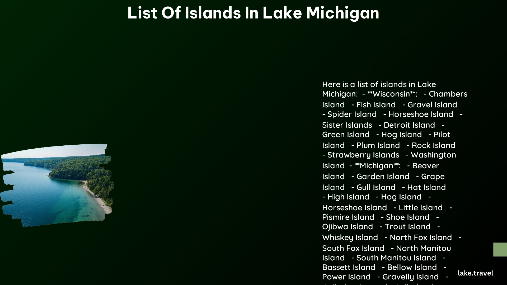 List of Islands in Lake Michigan