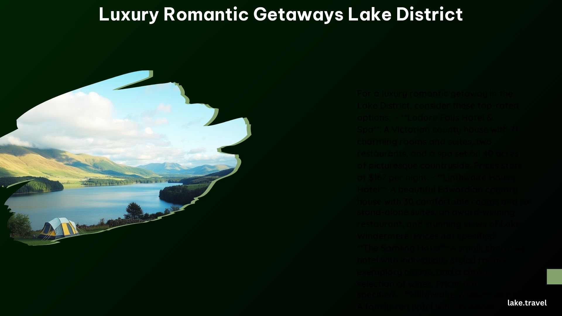 Luxury Romantic Getaways Lake District