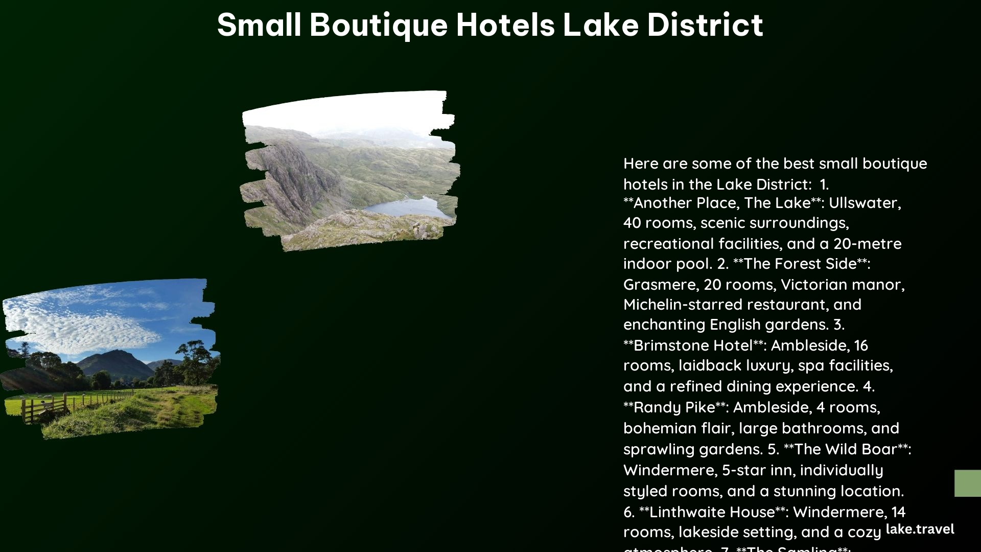 Small Boutique Hotels Lake District