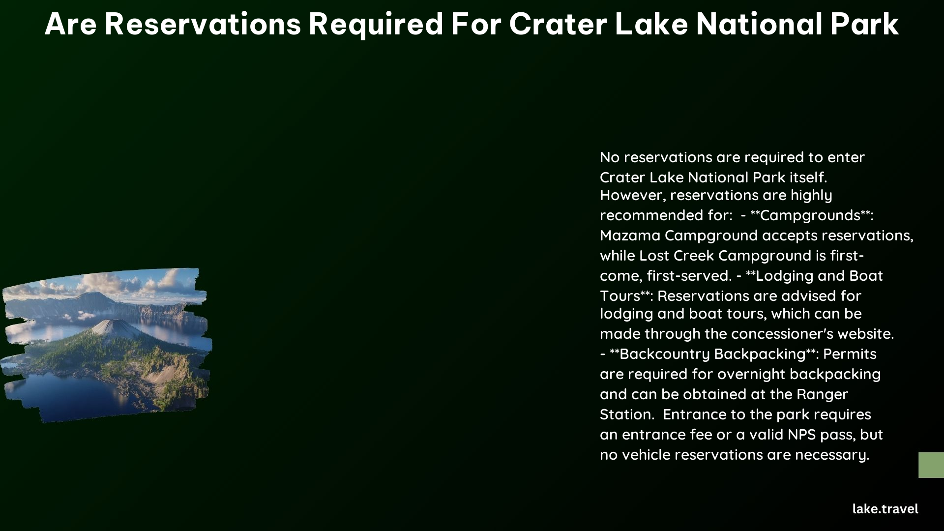 are reservations required for crater lake national park