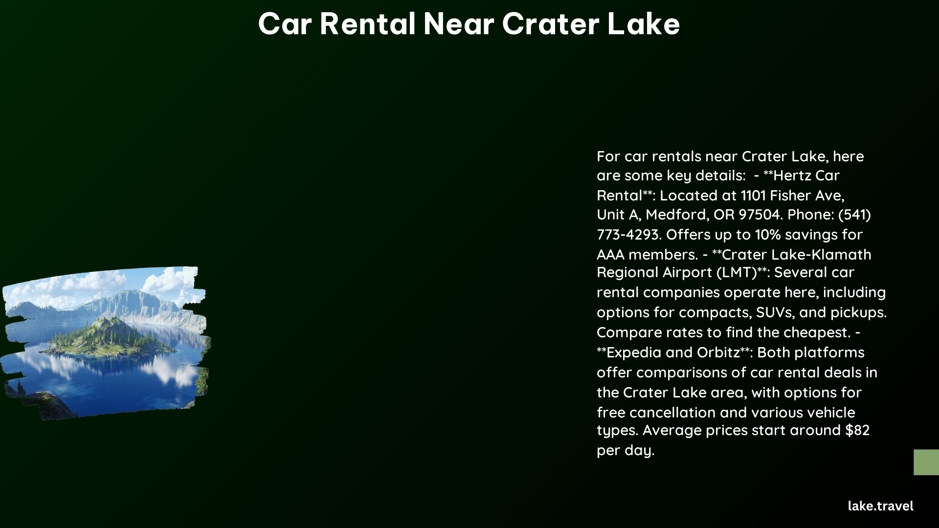 car rental near crater lake