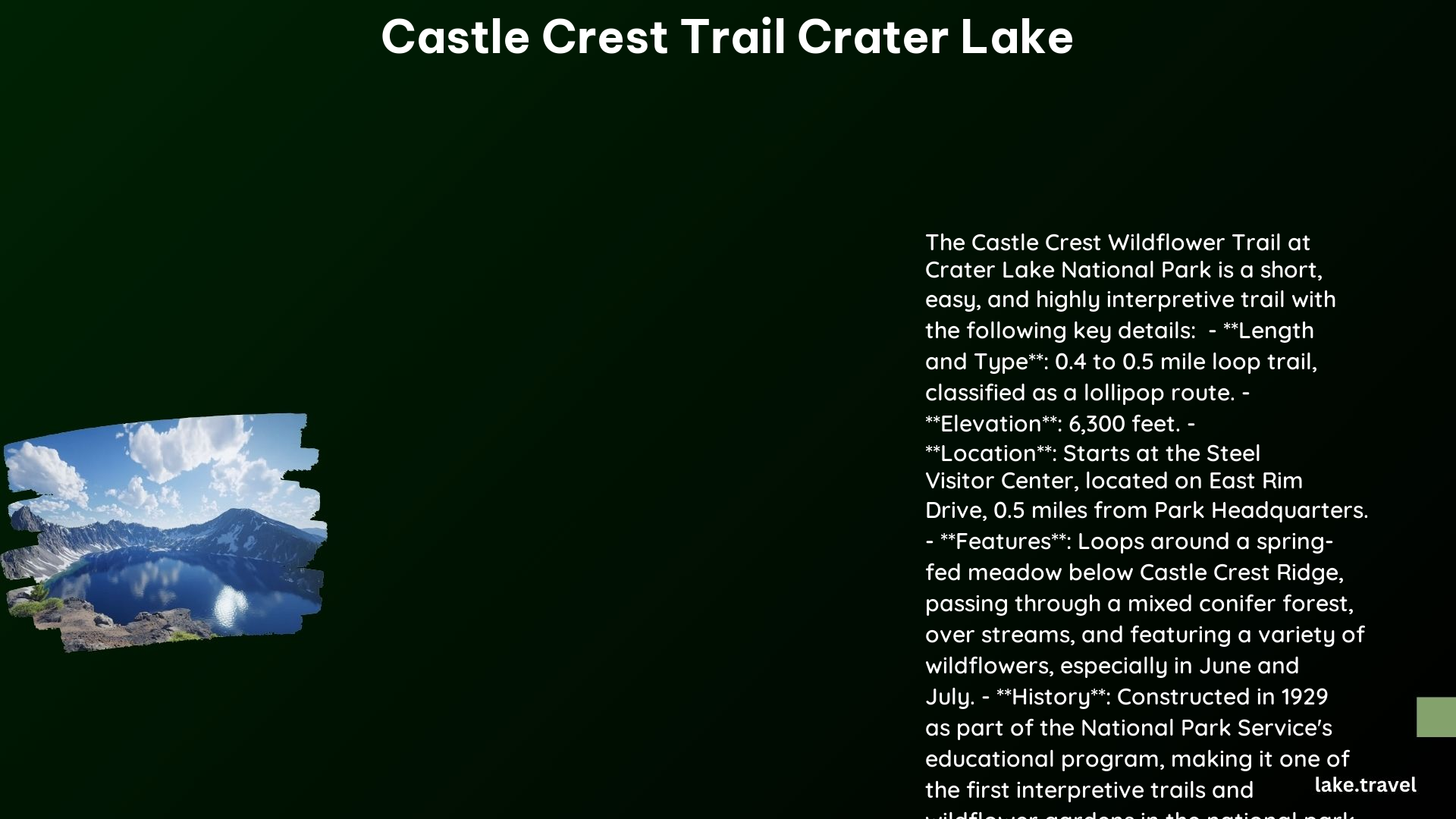 castle crest trail crater lake