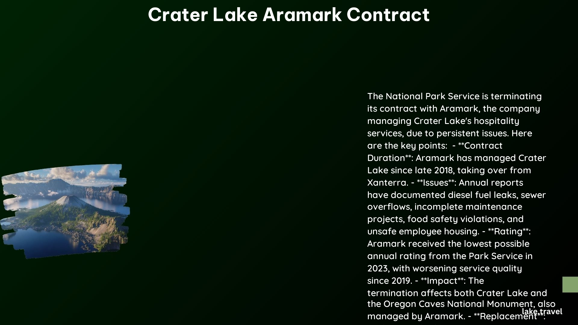 crater lake aramark contract