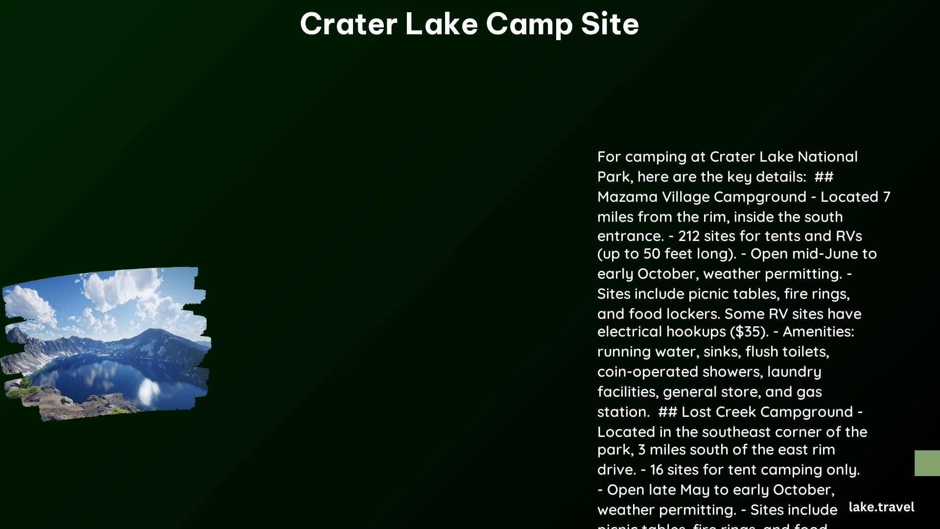 crater lake camp site