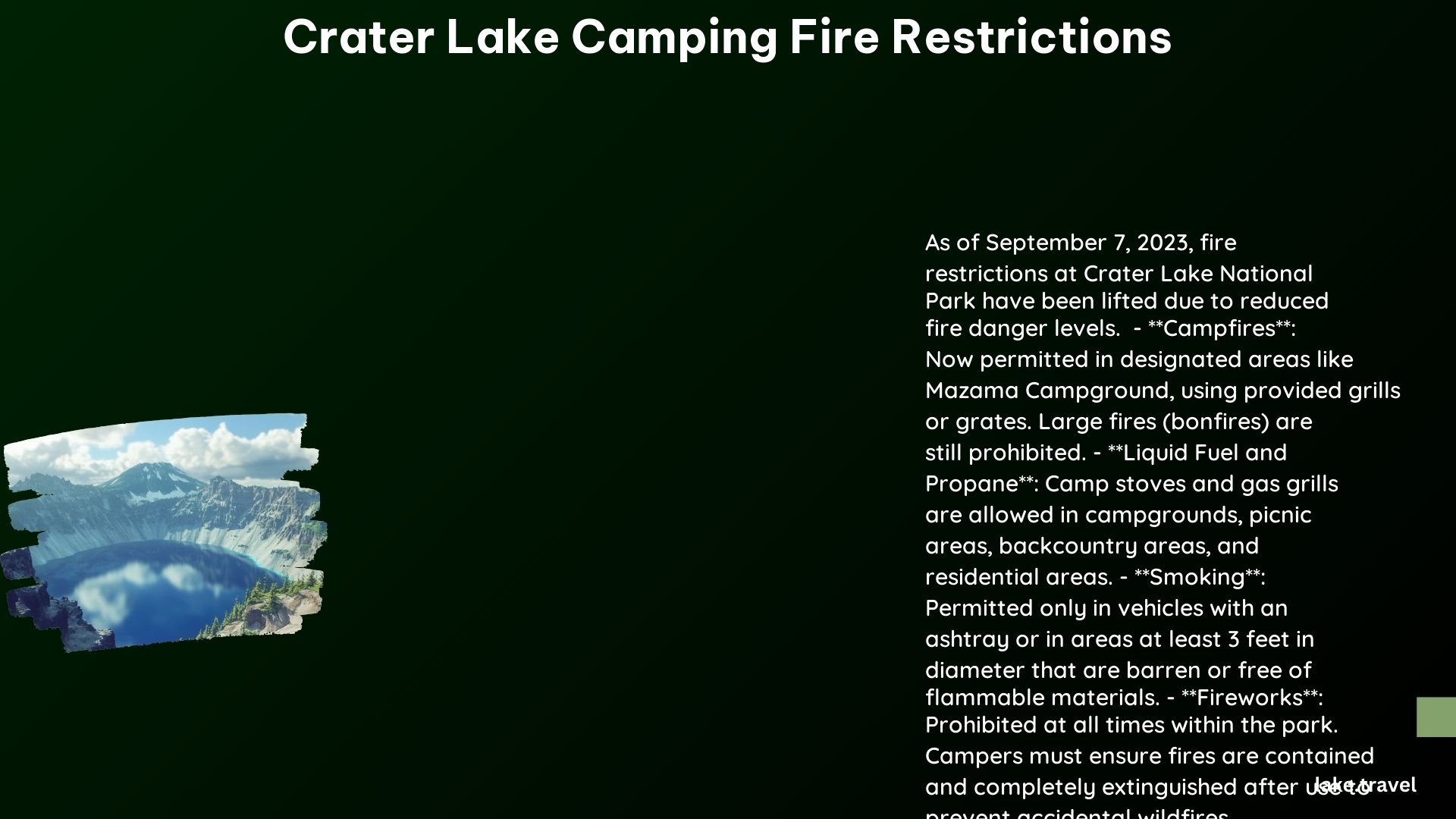 crater lake camping fire restrictions