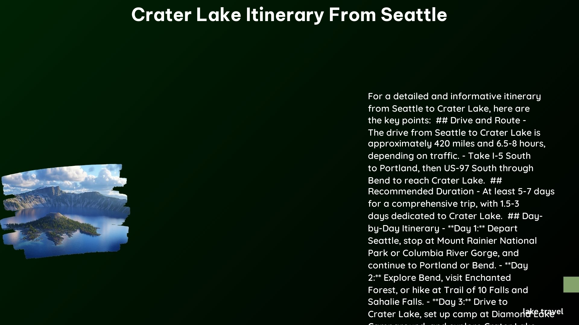 crater lake itinerary from seattle