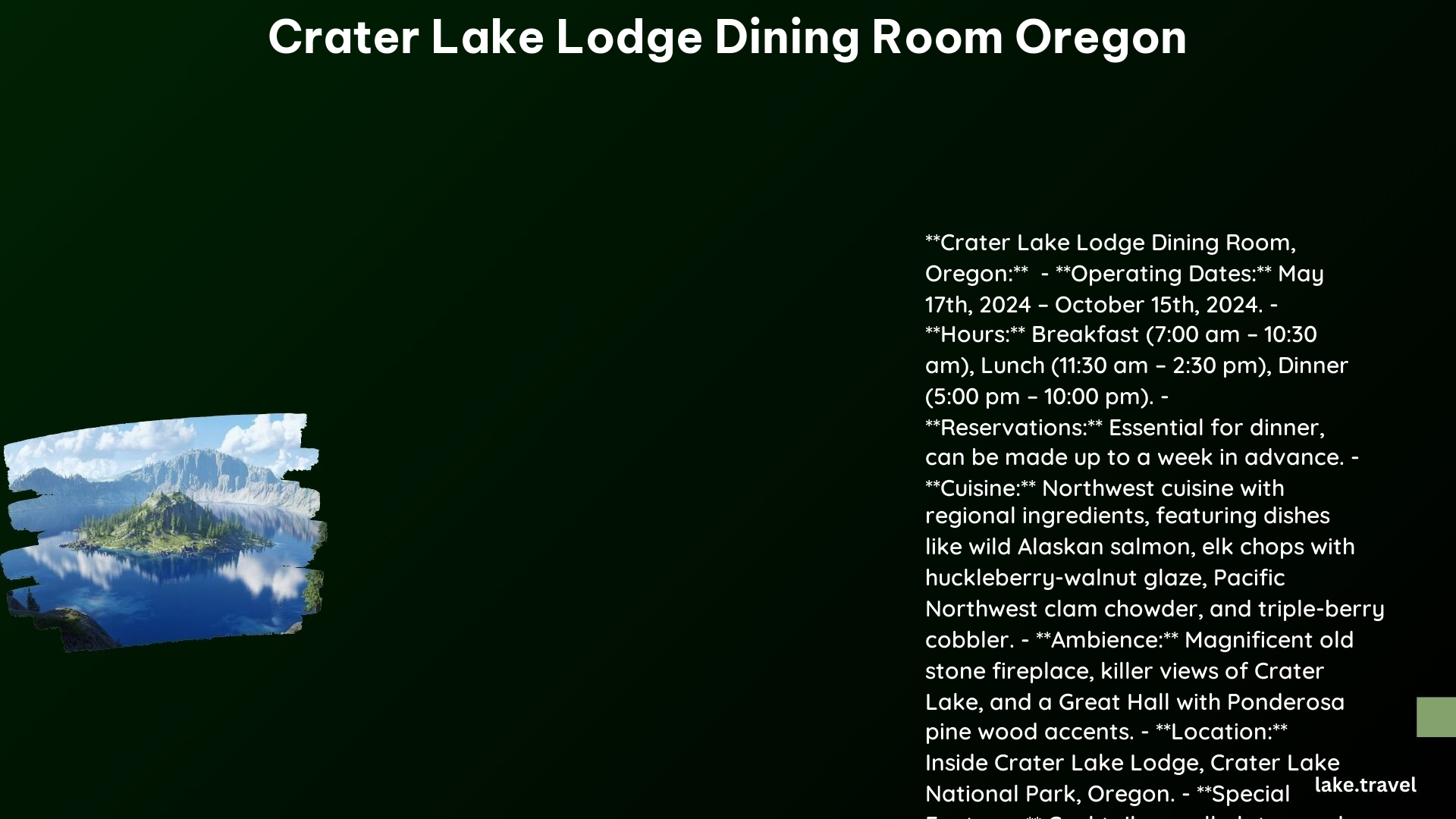 crater lake lodge dining room oregon