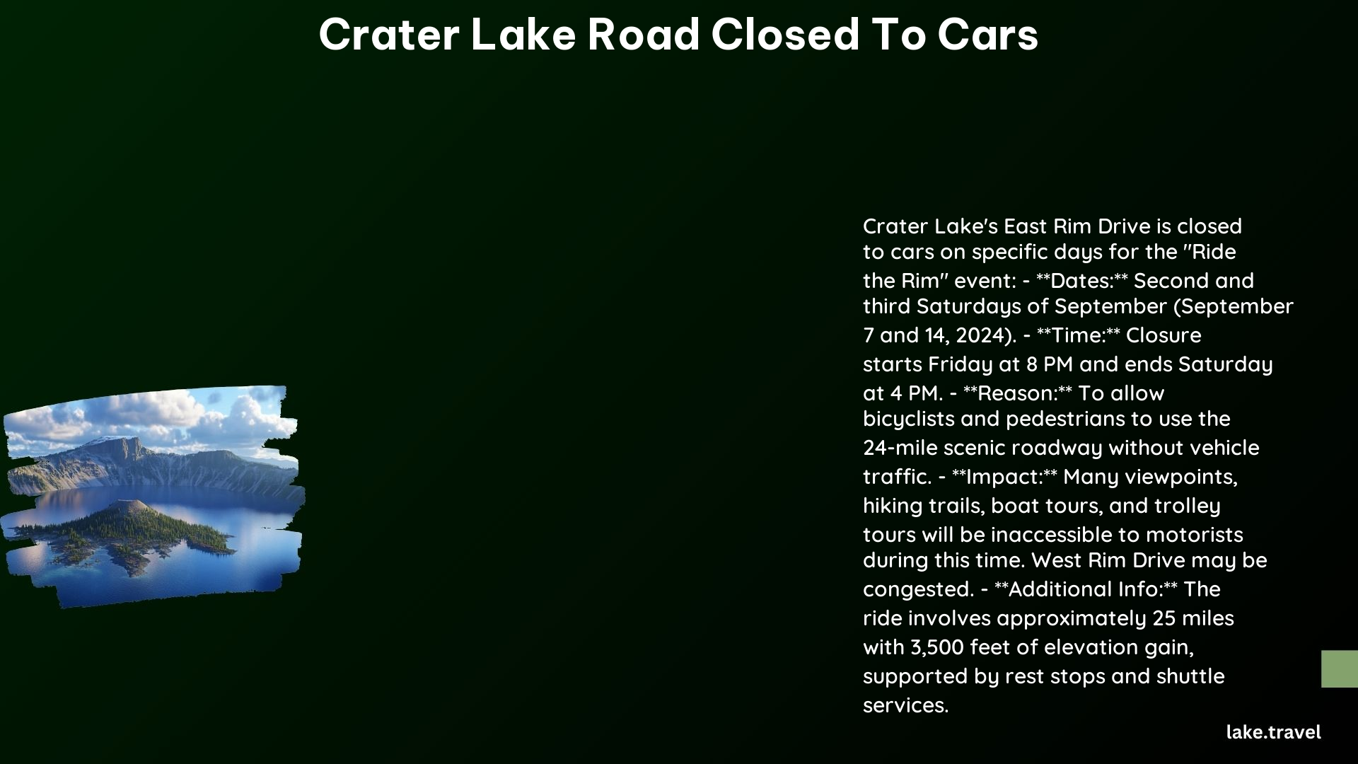 crater lake road closed to cars