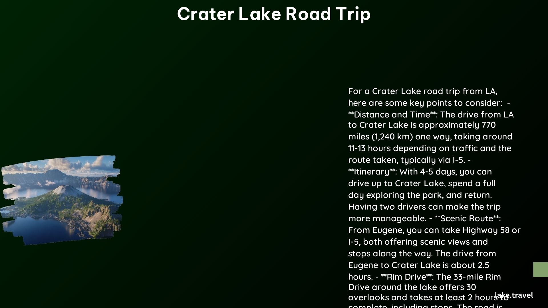 crater lake road trip