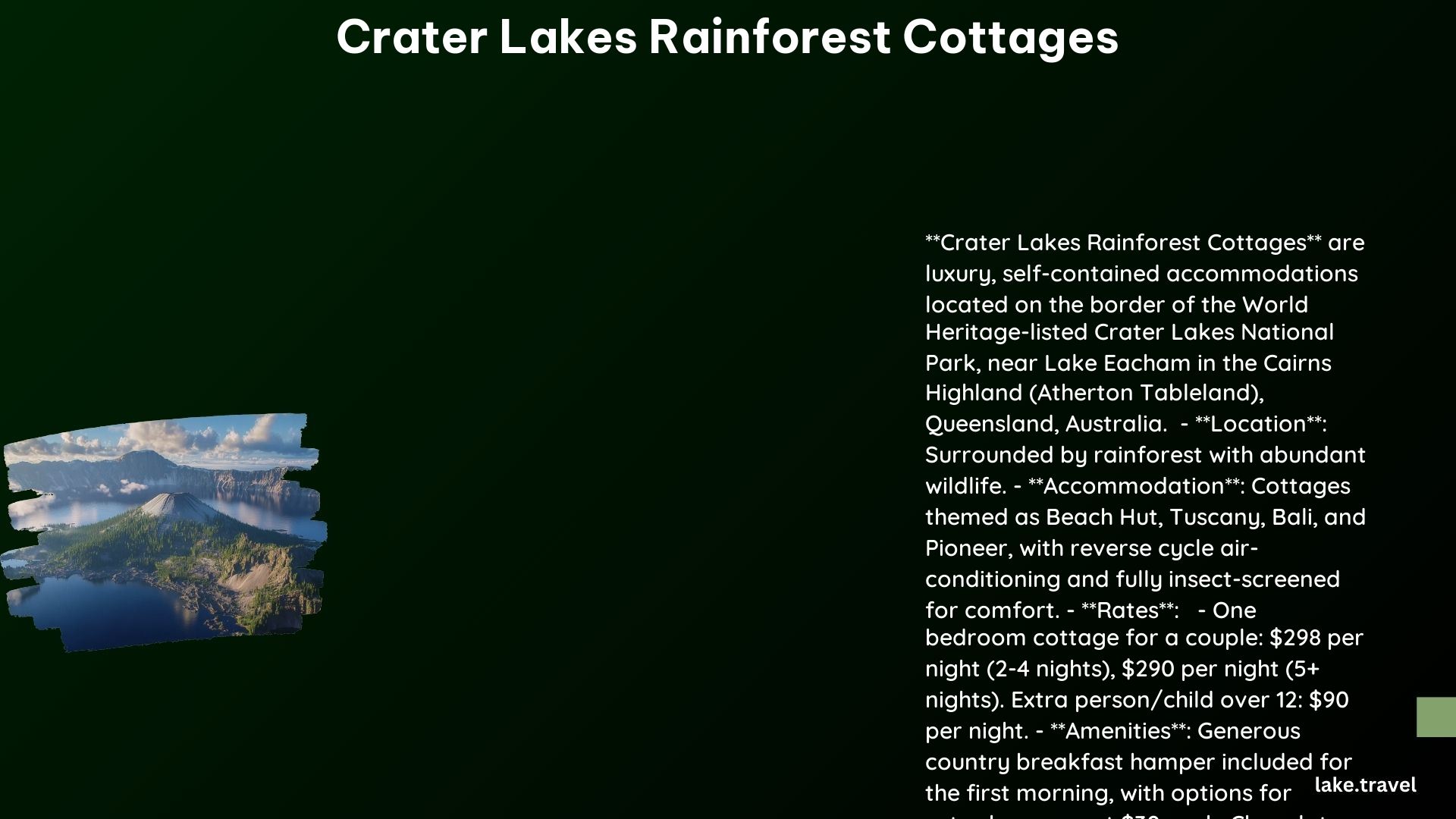 crater lakes rainforest cottages