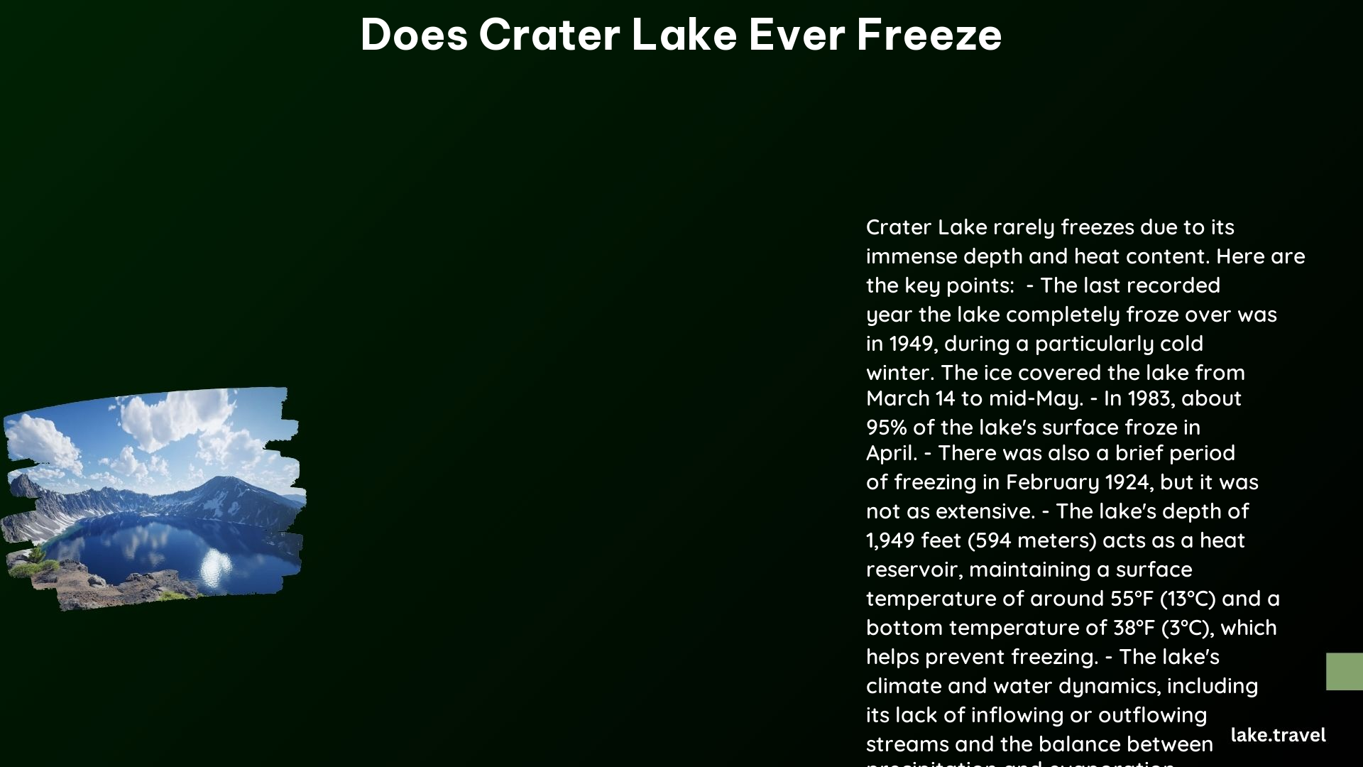 does crater lake ever freeze