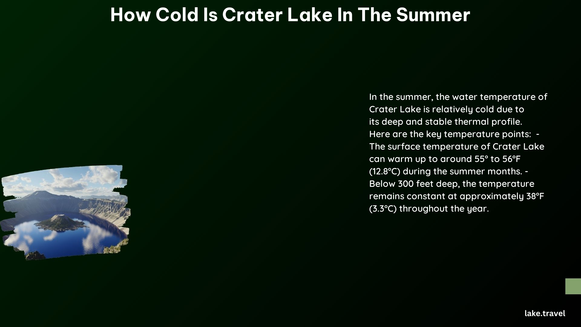 how cold is crater lake in the summer