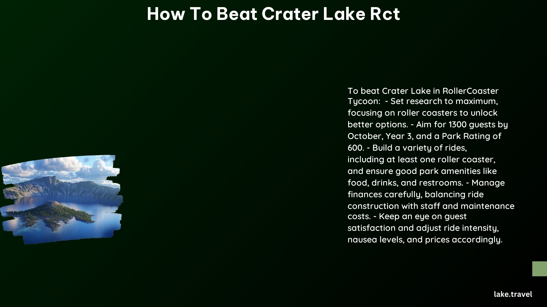 how to beat crater lake rct