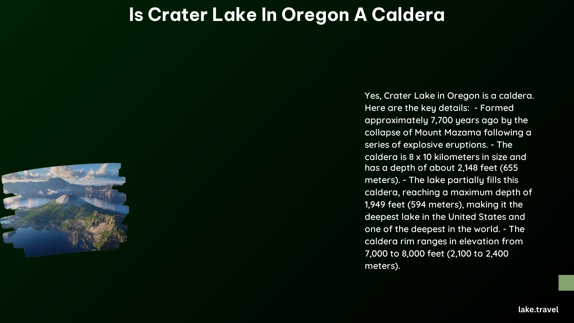 is crater lake in oregon a caldera