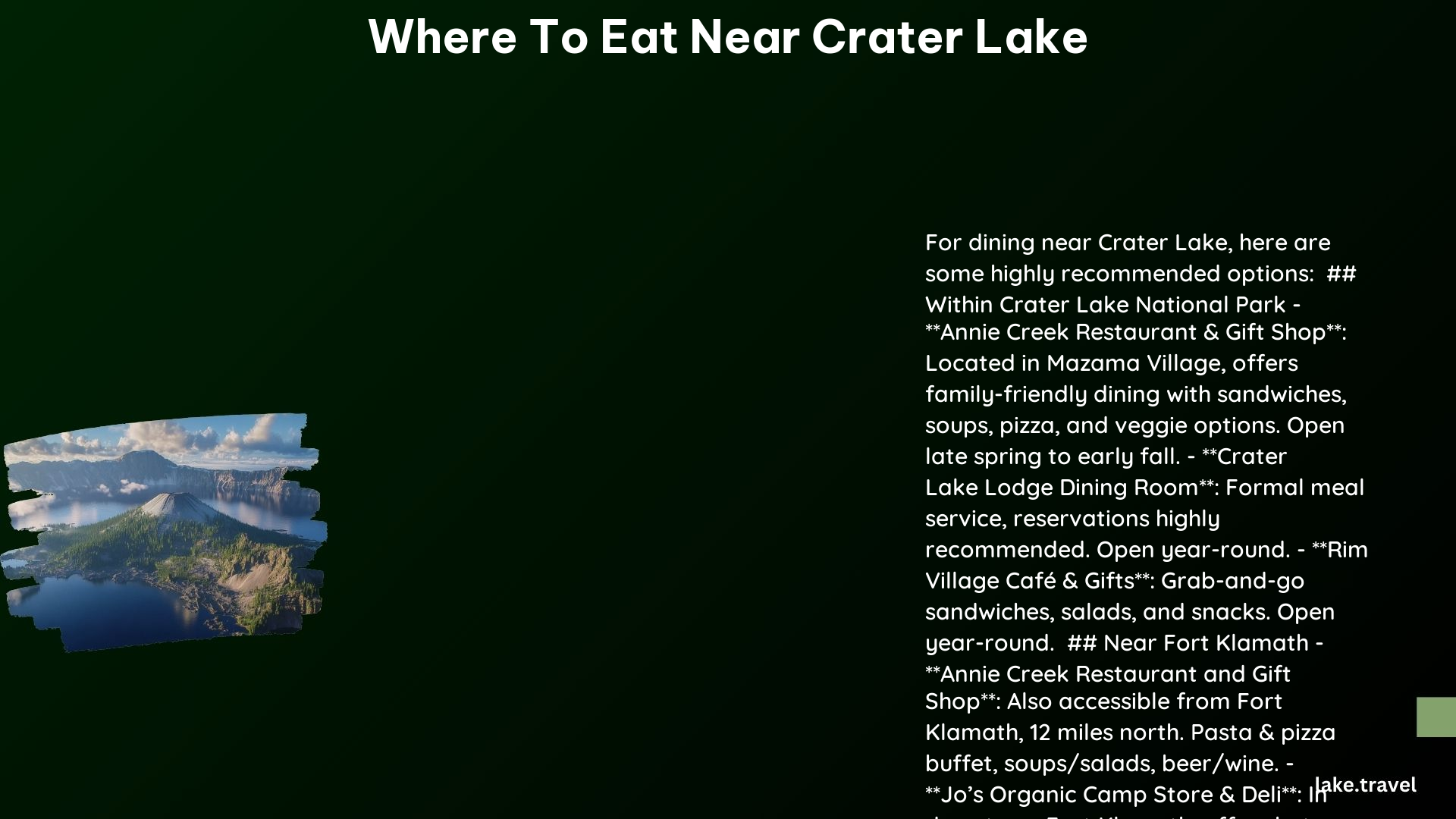 where to eat near crater lake