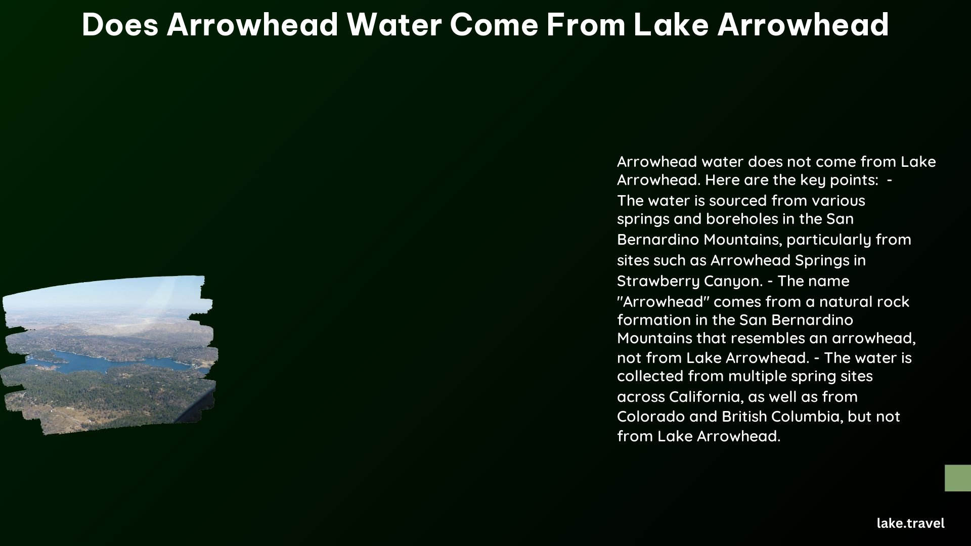 does arrowhead water come from lake arrowhead