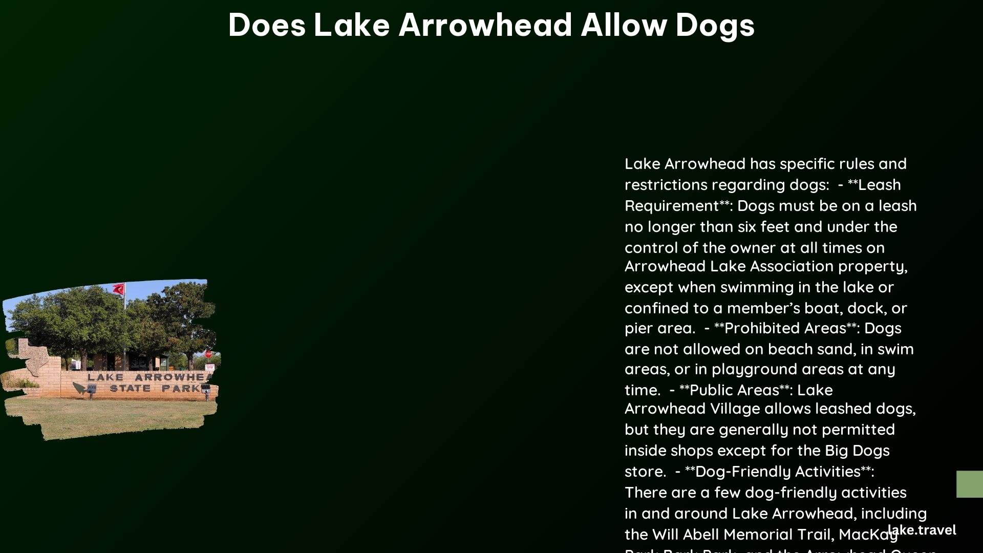 does lake arrowhead allow dogs