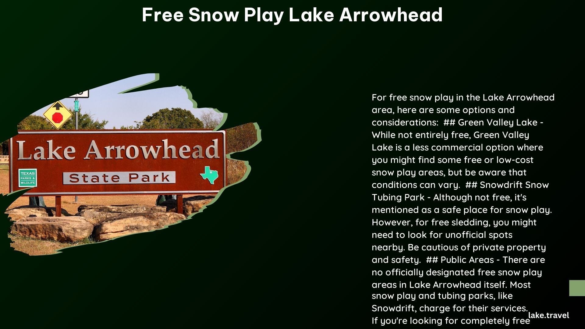 free snow play lake arrowhead