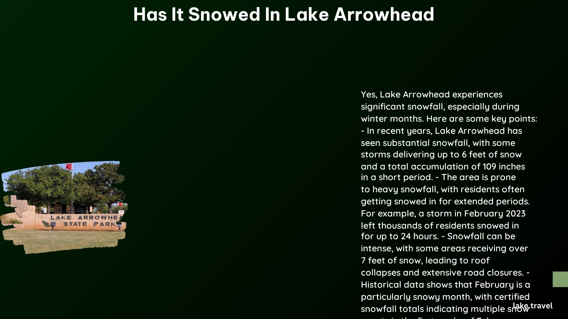 has it snowed in lake arrowhead