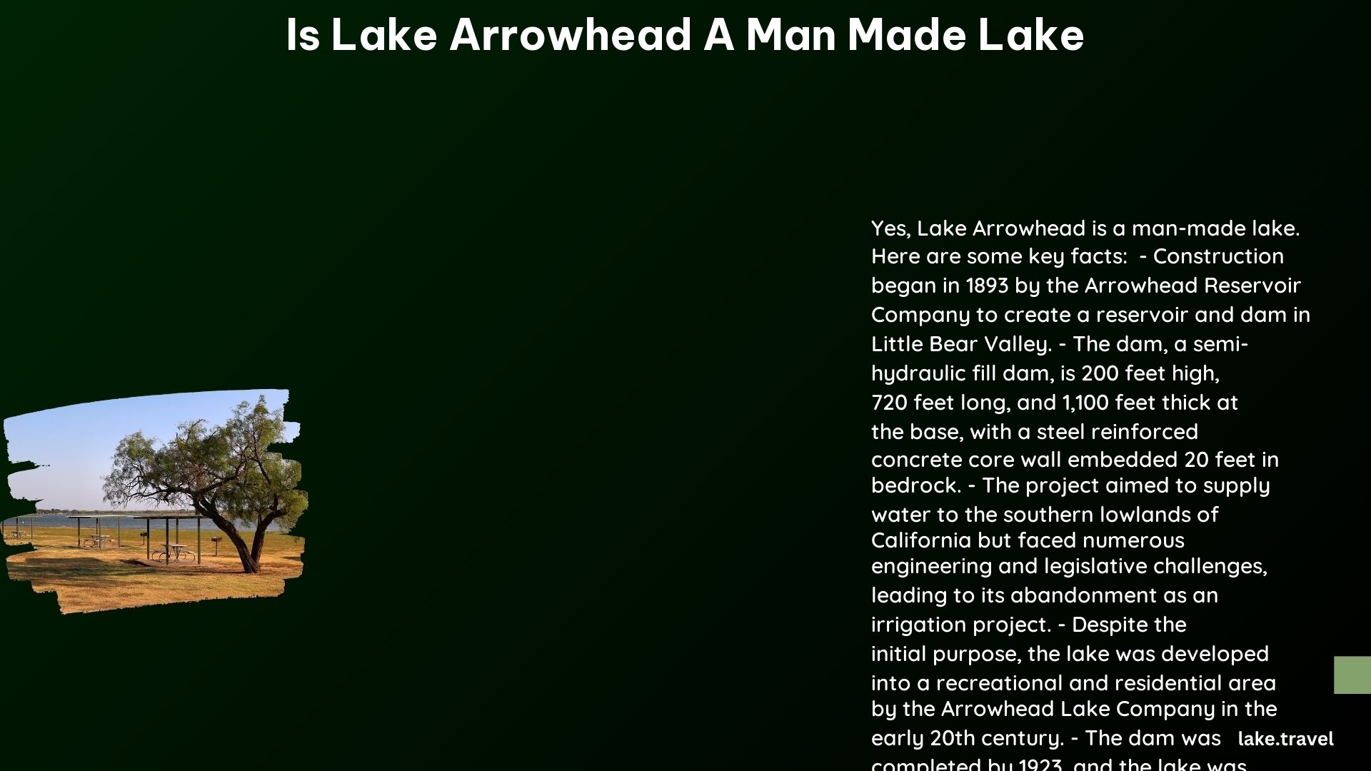 is lake arrowhead a man made lake