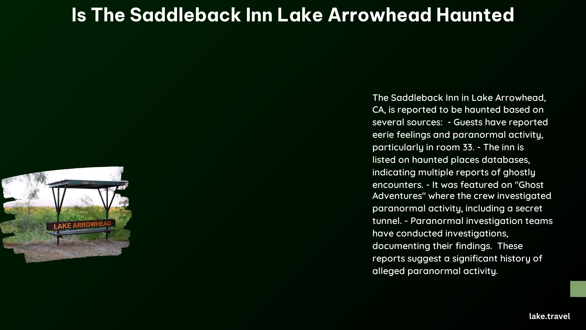 is the saddleback inn lake arrowhead haunted