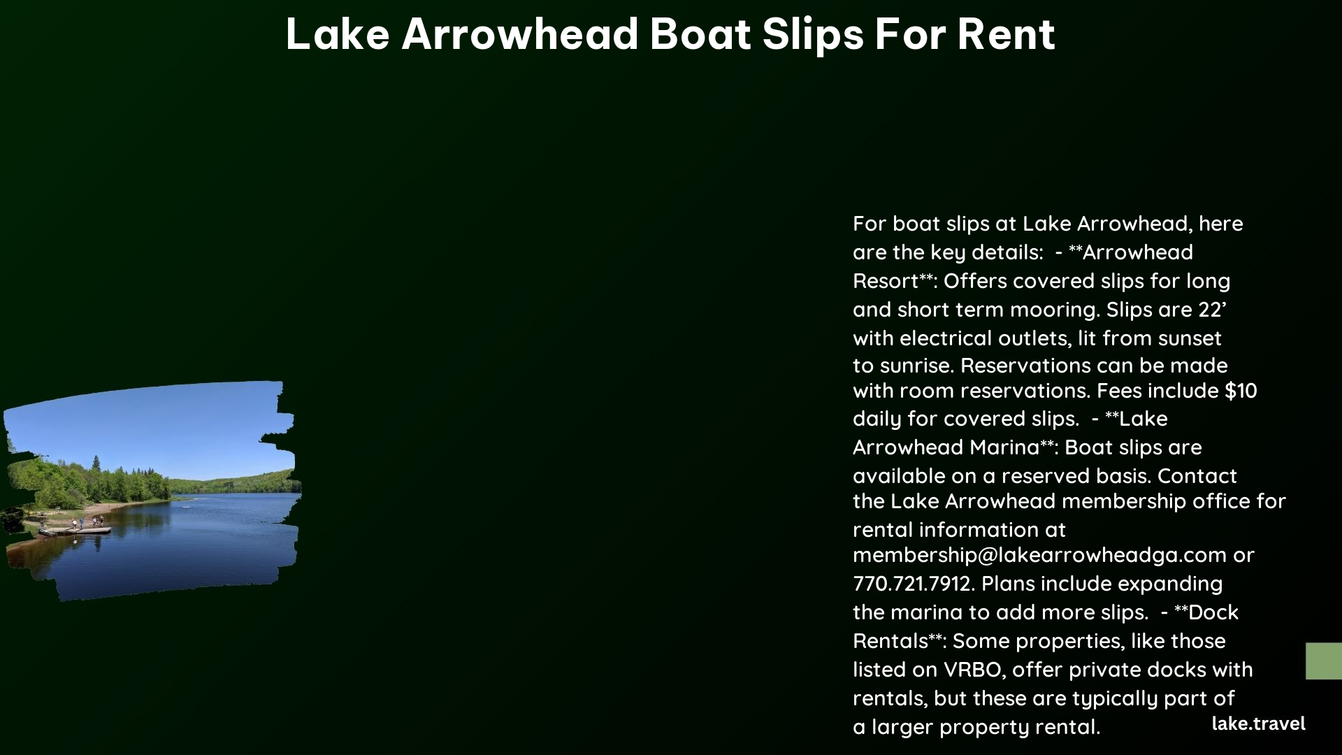 lake arrowhead boat slips for rent