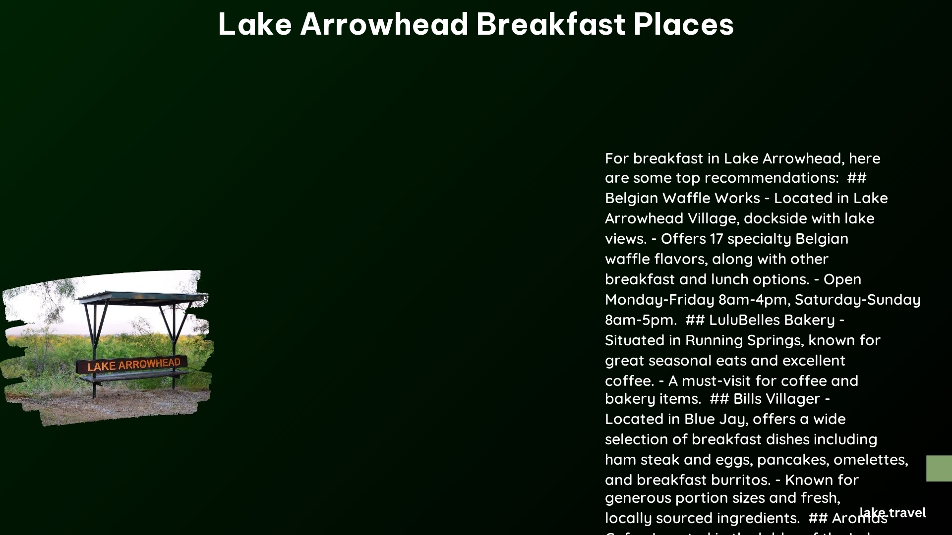 lake arrowhead breakfast places