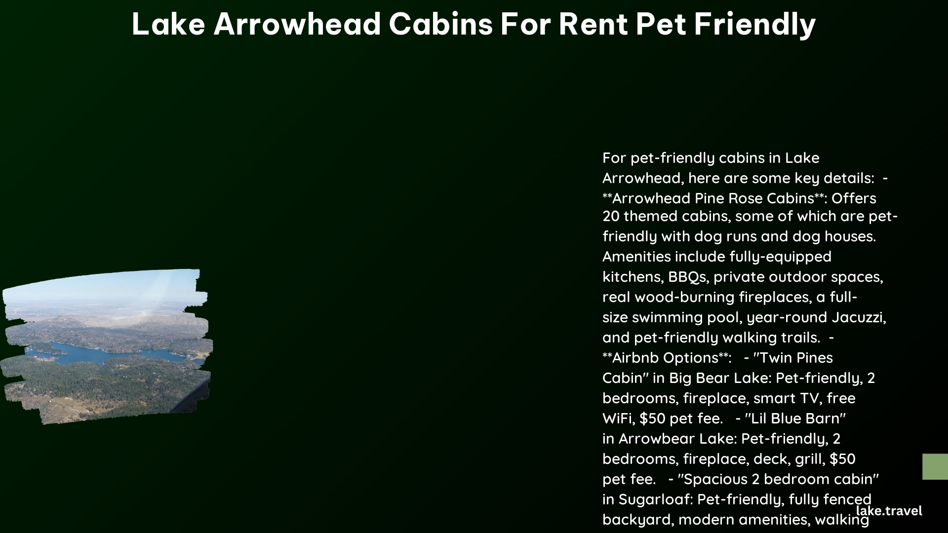 lake arrowhead cabins for rent pet friendly