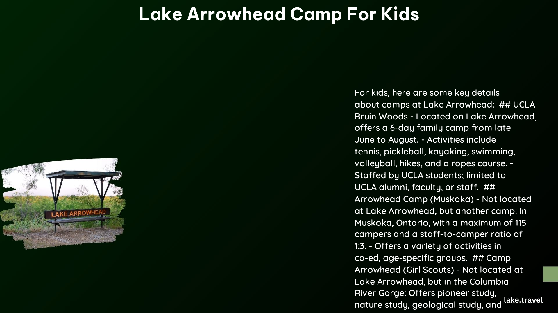 lake arrowhead camp for kids