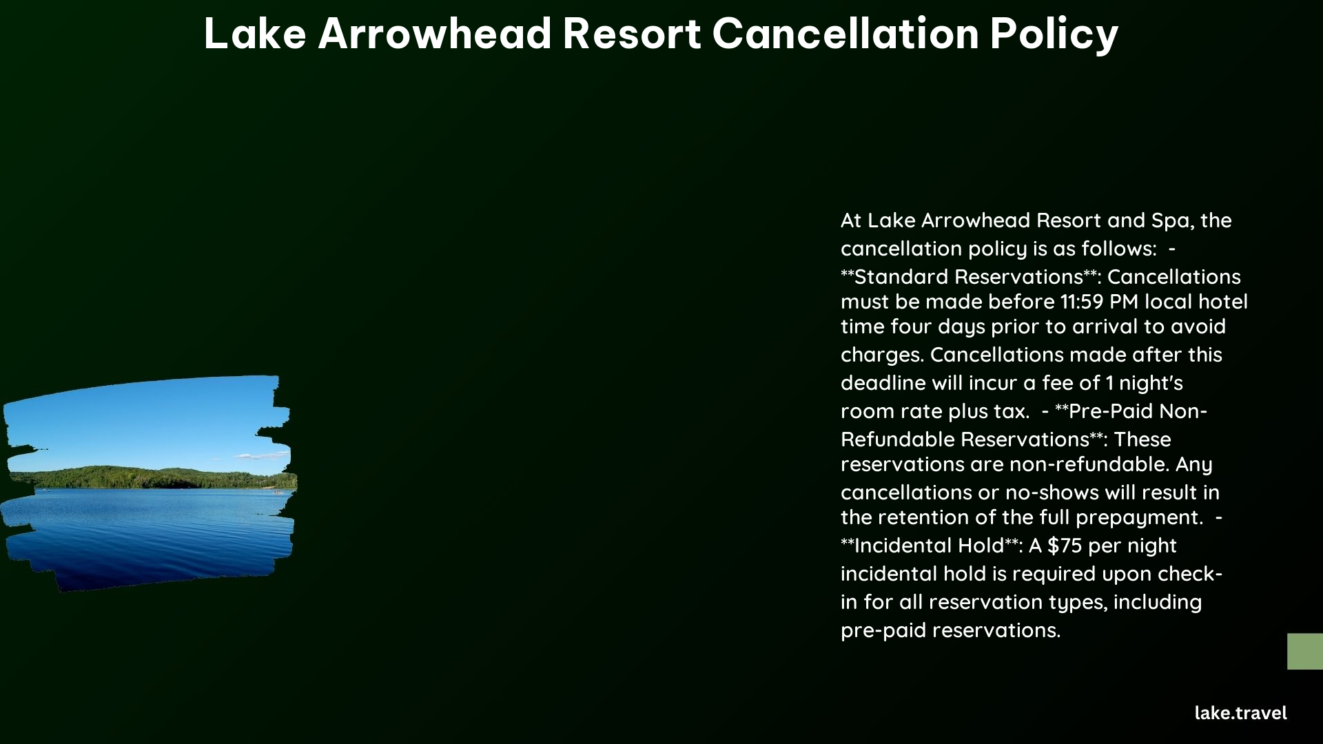 lake arrowhead resort cancellation policy