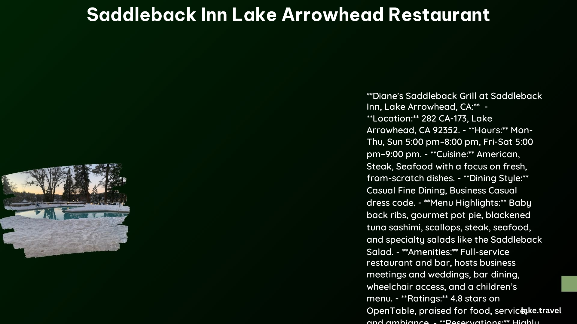 saddleback inn lake arrowhead restaurant